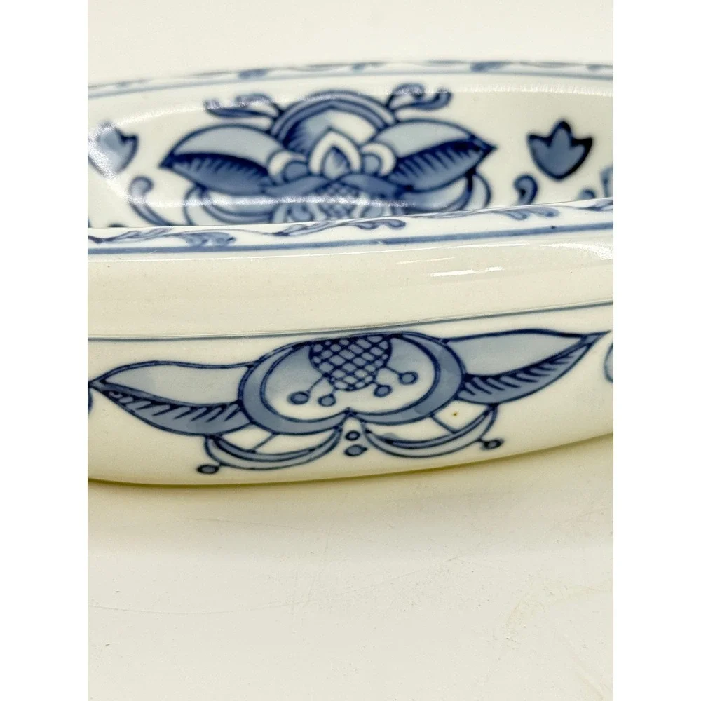 Unbranded Bathroom Vanity Set 1970s OS Blue White Floral Ceramic 2pc Vintage